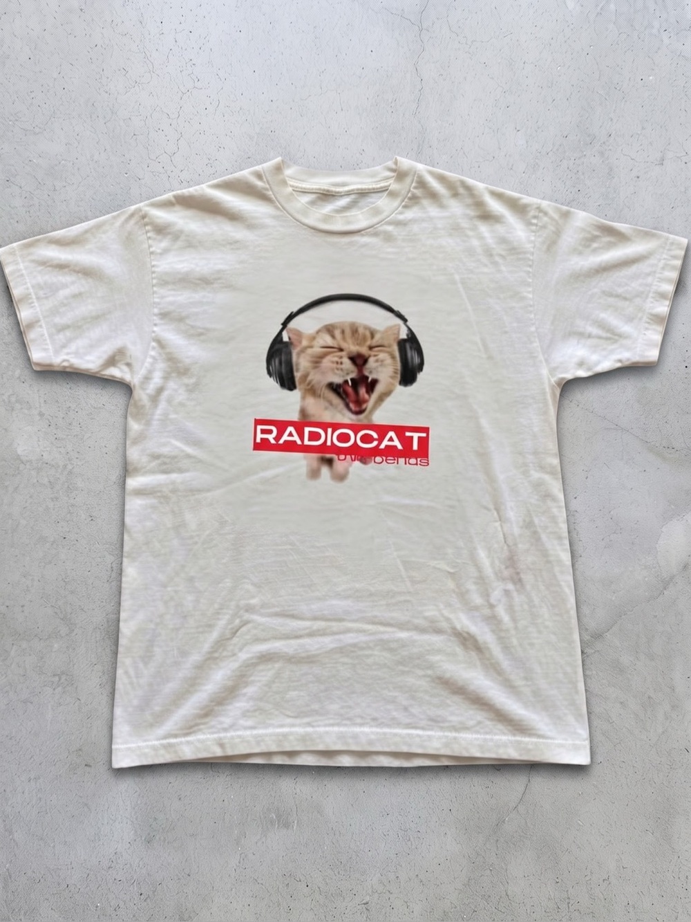 "RADIOCAT" Headphones Cat Graphic White Tee - Gildan Cotton T-Shirt